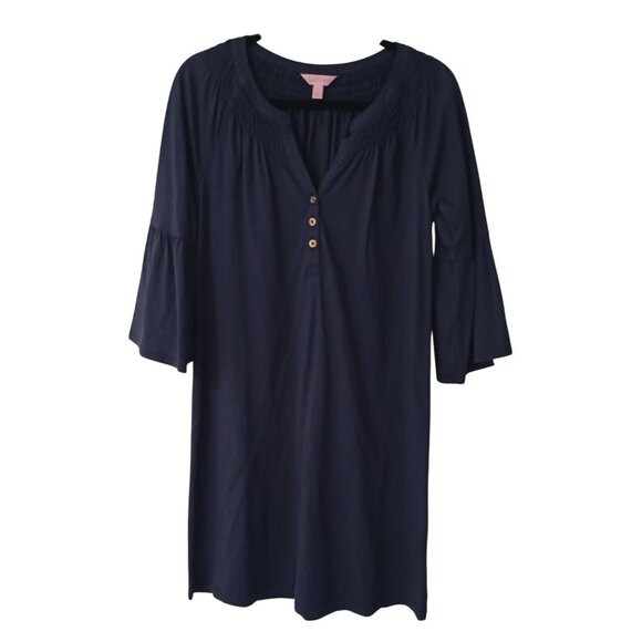 Lilly Pulitzer Navy Dress With Bell Sleeves & Button Accents - Size S - Picture 1 of 7